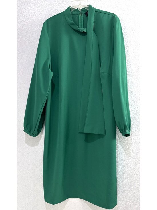 Eloquii Dresses & Skirts - Elloquii Green Tie Neck Workwear Career Knee Length Pearl Button Sleeve Dress